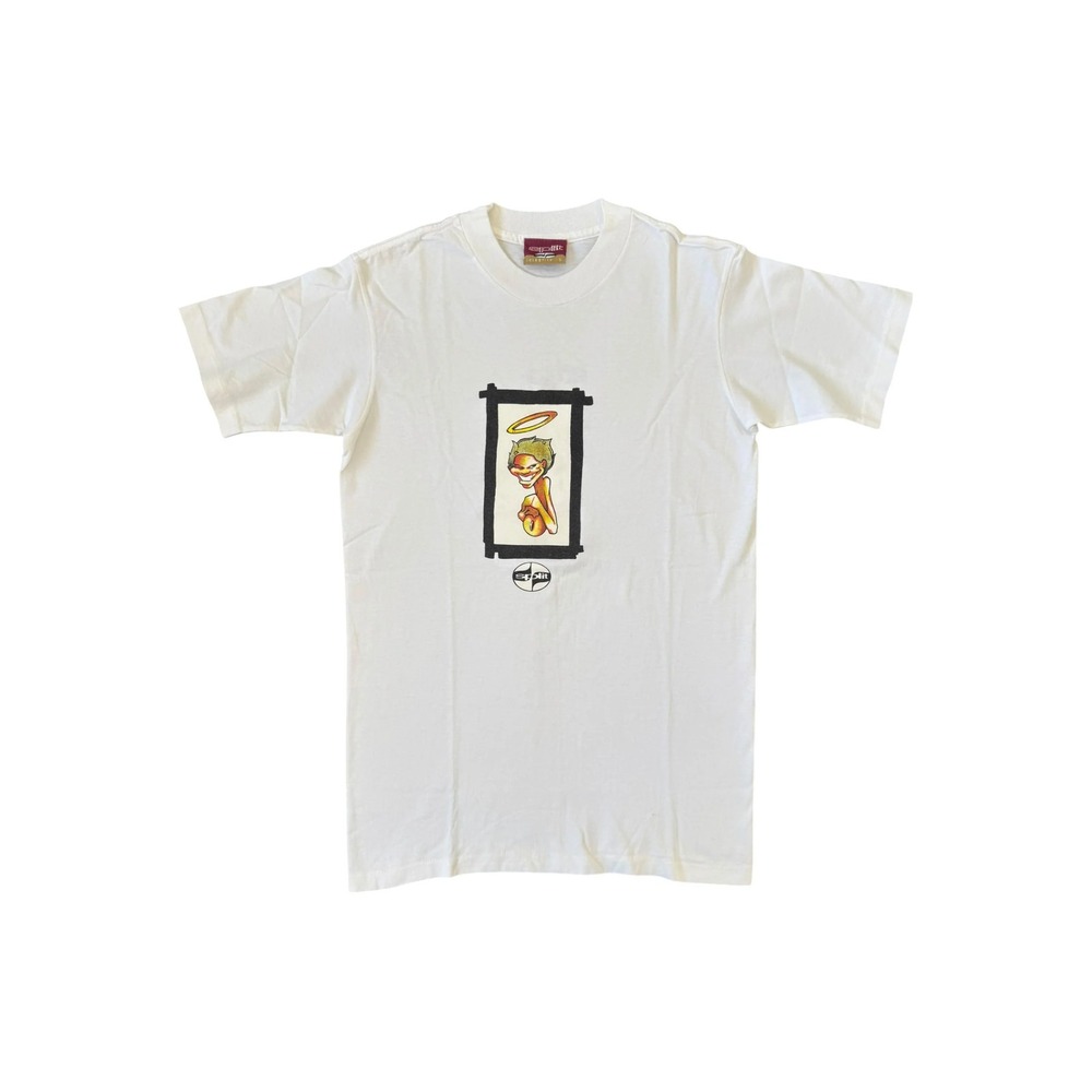 Split T-Shirt Mens Small White Good 90s Angel Box Graphic Skate Tee